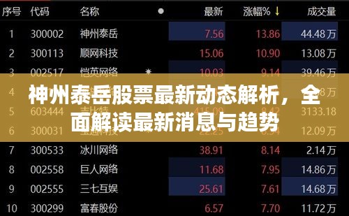 神州泰岳股票最新動態(tài)解析，全面解讀最新消息與趨勢